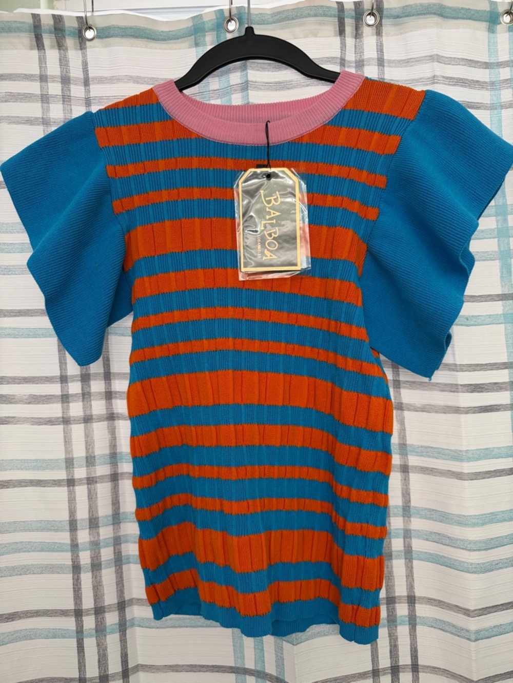 Balboa Kids Striped Short-Sleeve Sweater in Blue & Orange